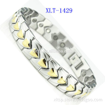 Heart shaped stainless steel gold jewelry bracelet with 3000 magnet